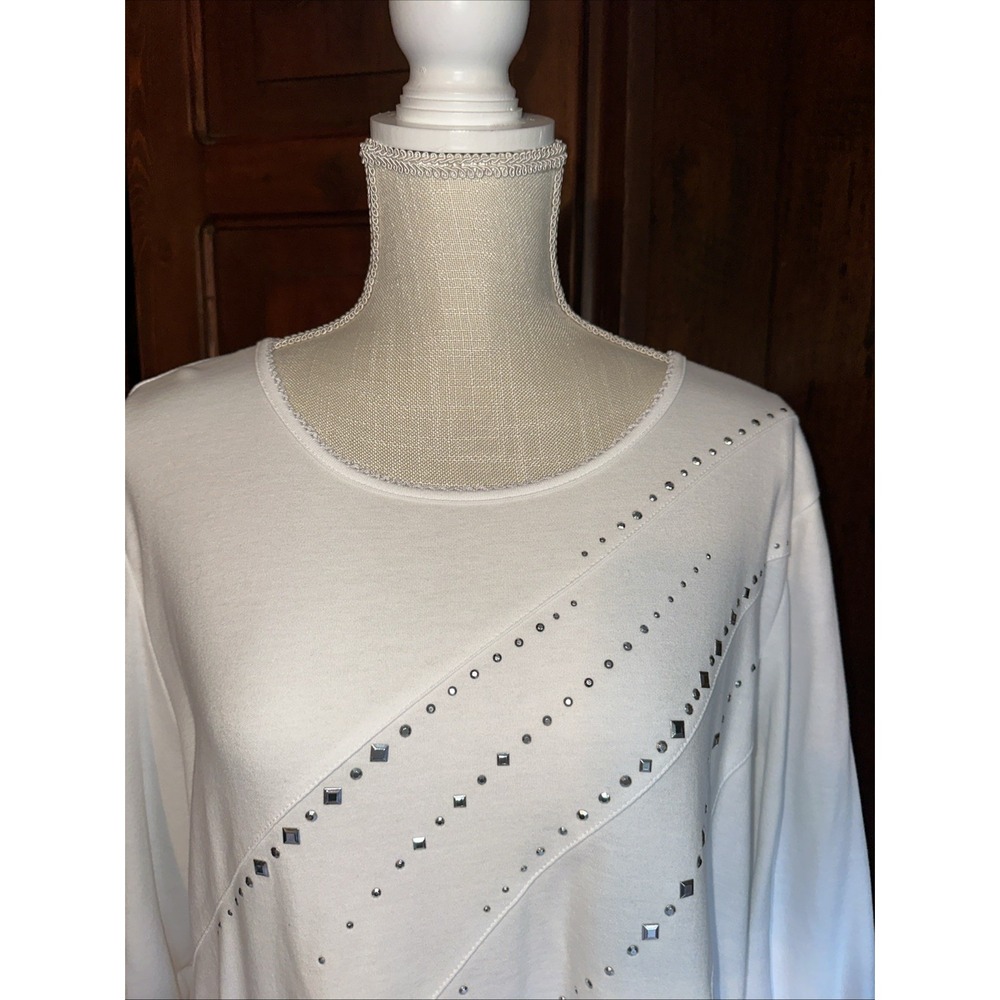 Womens ALFRED DUNNER PULLOVER STUDDED TOP Size XL White EUC - Picture 3 of 6